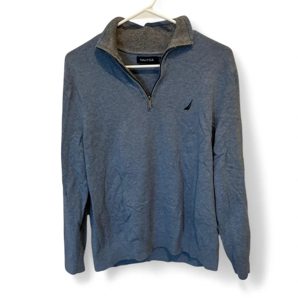 Nautica Men's‎ Blue Quarter-Zip Sweater 100% Cotton